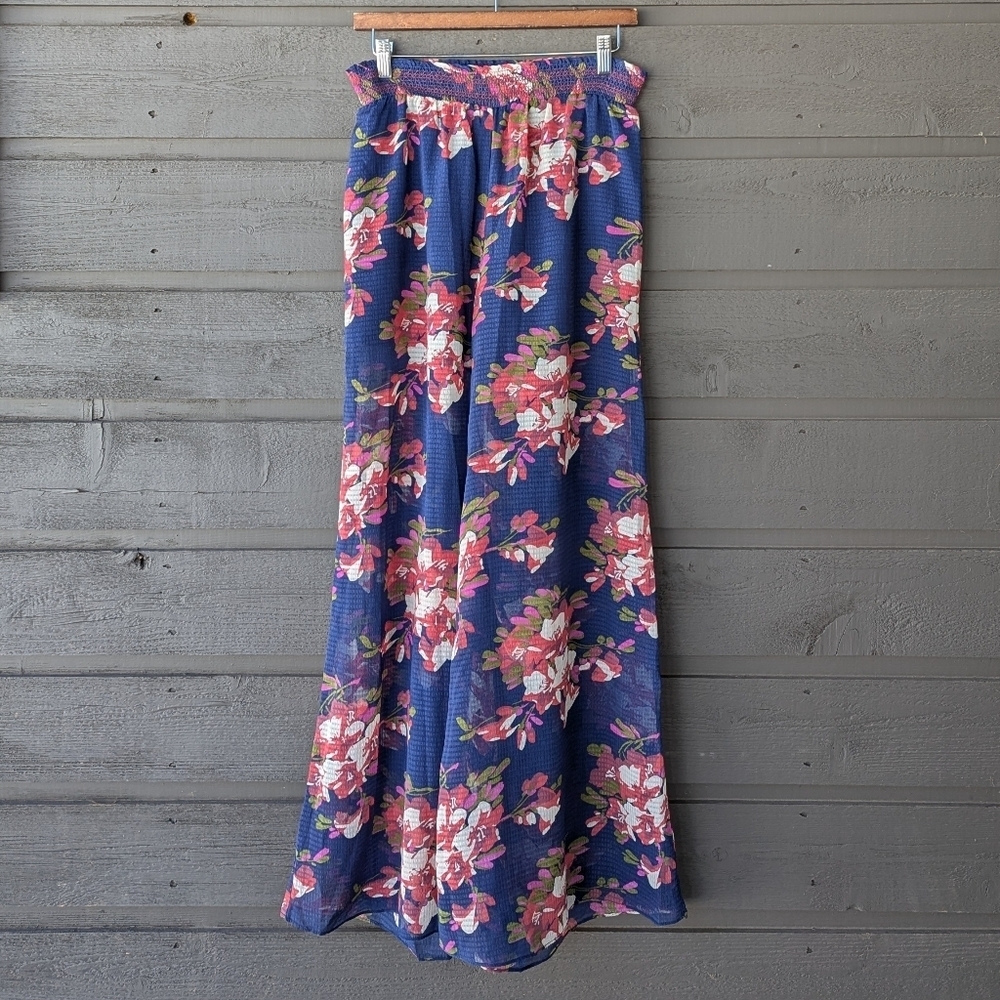 Anthropologie elevenses Fire Lily Wide Leg Palazzo Pants Sheer with Shorts SMALL